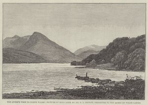 زيارة الملكة إلى شمال ويلز ، صورة بحيرة بالا ، مقدمة إلى الملكة من السيدات الويلزي بواسطة إدوين بيتيت